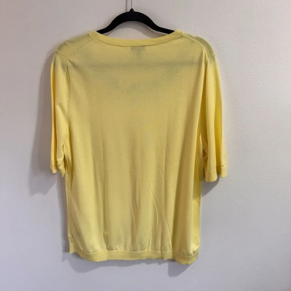 Talbots Sweater XL Yellow Pineapples Sequins Cotton Knit Stretch Crewneck - Picture 5 of 8